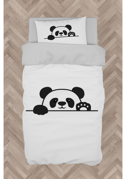 Bebek ve Çocuk Odası El Sallayan Sevimli Panda Desenli Nevresim Takımı