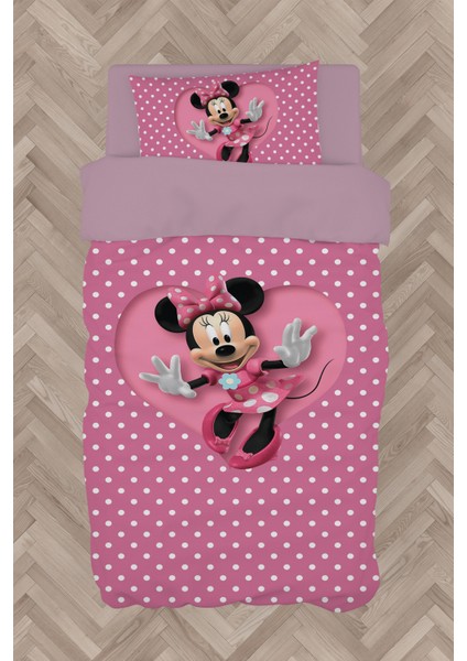 Bebek ve Çocuk Odası Büyük Kalpli Minnie Mause Desenli Nevresim Takımı