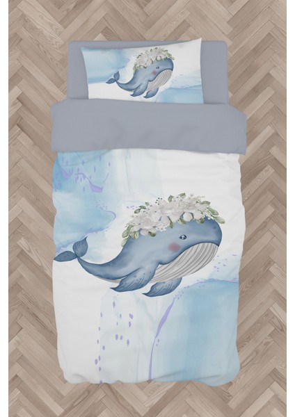 Bebek ve Çocuk Odası Mavi Balina Desenli Nevresim Takımı