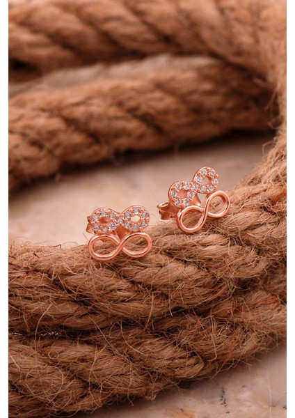 Çift Sonsuzluk Mini Rose Gümüş Küpe 6823