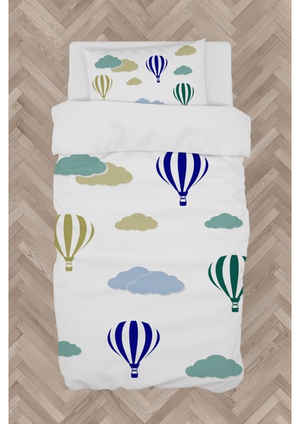 Bebek ve Çocuk Odası Renkli Bulut ve Uçan Balon Desenli Nevresim Takımı