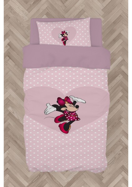 Bebek ve Çocuk Odası Büyük Kalpli Minnie Mause ve Puantiyeli Nevresim Takımı