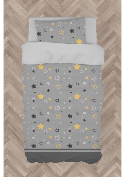 Bebek ve Çocuk Odası Gri Sarı Yıldız Desenli Nevresim Takımı