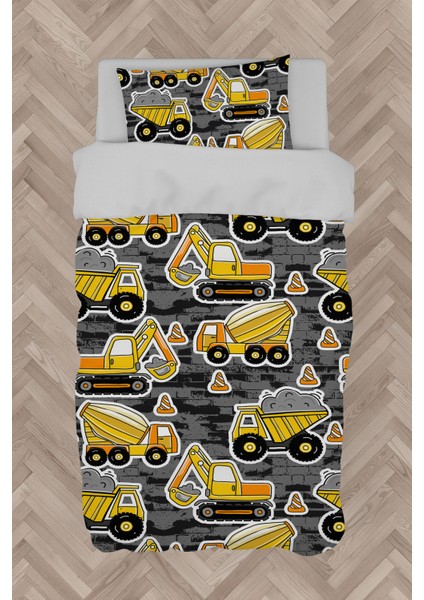 Bebek ve Çocuk Odası Iş Makine Desenli Nevresim Takımı