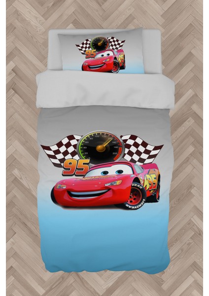 Bebek ve Çocuk Odası Gri Mavi Mcqueen Desenli Nevresim Takımı