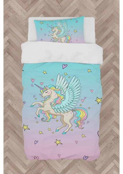 Bebek ve Çocuk Odası Uçan Unicorn Desenli Nevresim Takımı