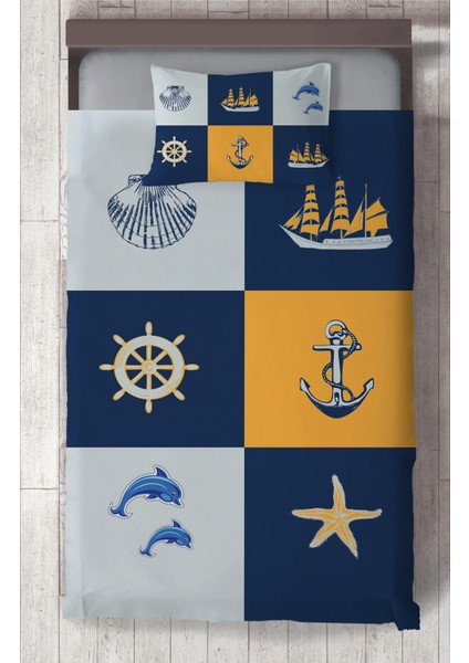 Bebek ve Çocuk Odası Dümen ve Deniz Yıldzı Deseli Yatak Örtüsü