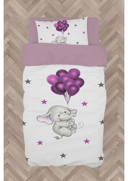 Bebek ve Çocuk Odası Filli ve Mor Balon Desenli Nevresim Takımı