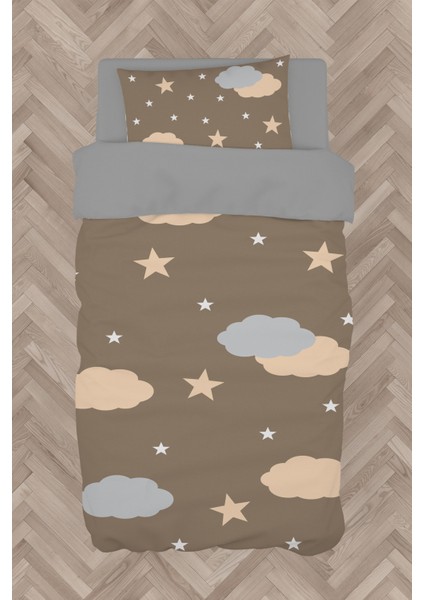 Bebek ve Çocuk Odası Sarı Gri Bulutlar Desenli Nevresim Takımı