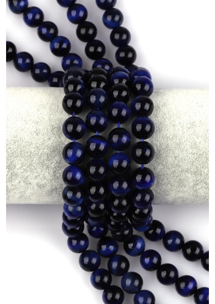 Koyu Lacivert Kaplan Gözü Doğal Taş Dizi 10 mm Küre Kesim