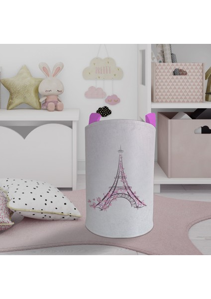 Bebek ve Çocuk Odası Eyfel Kulesi Desenli Oyuncak Sepeti