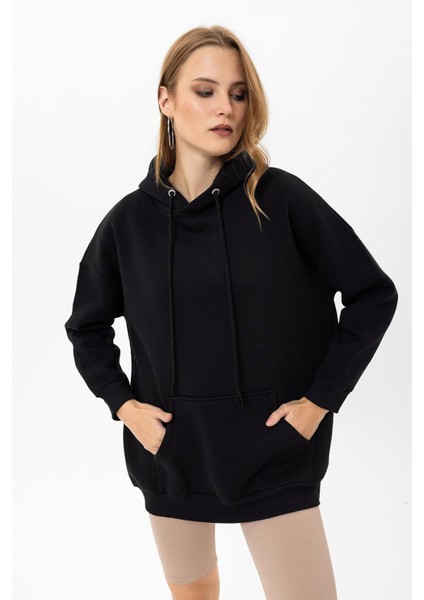 Kadın Kapüşonlu Kanguru Cep Detaylı Üç Iplik Sweatshirt fiyatları