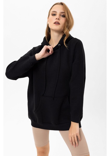 Kadın Kapüşonlu Kanguru Cep Detaylı Üç Iplik Sweatshirt modelleri