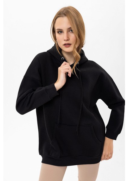 Kadın Kapüşonlu Kanguru Cep Detaylı Üç Iplik Sweatshirt fırsatları