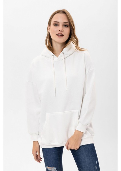 Kadın Kapüşonlu Kanguru Cep Detaylı Üç Iplik Sweatshirt fırsatları