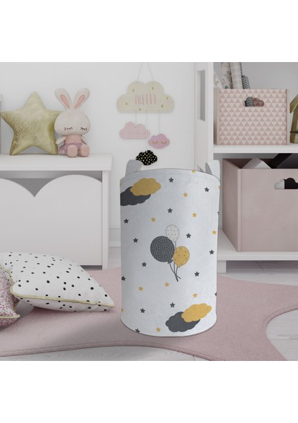 Bebek ve Çocuk Odası Balonlu Yıldız Desenli Oyuncak Sepeti