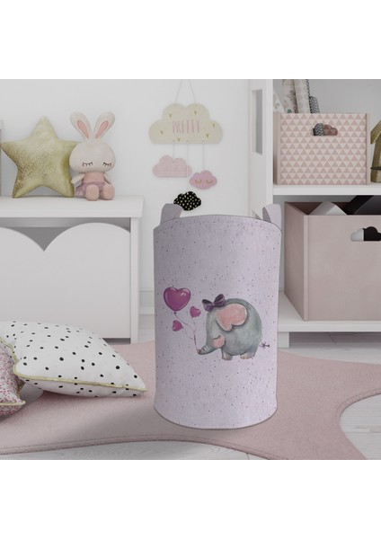 Bebek ve Çocuk Odası Mor Fil Desenli Oyuncak Sepeti