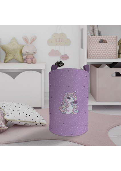 Bebek ve Çocuk Odası Mor Unicorn Desenli Oyuncak Sepeti
