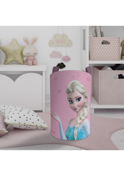 Bebek ve Çocuk Odası Pembe Elsa Desenli Oyuncak Sepeti