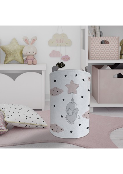 Bebek ve Çocuk Odası Fil ve Seksek Desenli Oyuncak Sepeti