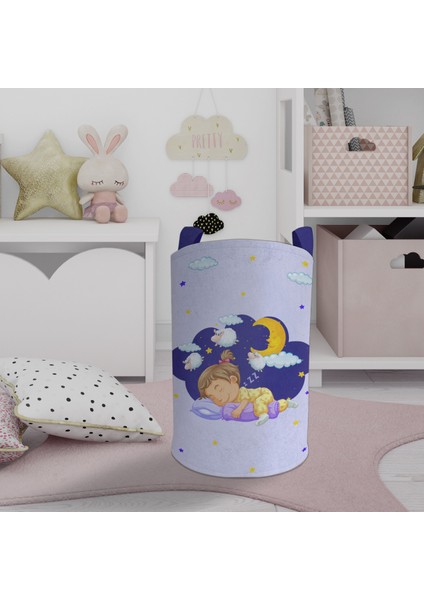 Bebek ve Çocuk Odası Uyuyan Çocuk Desenli Oyuncak Sepeti