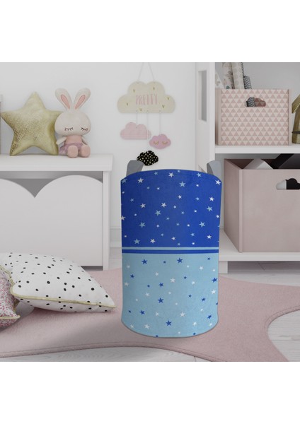 Bebek ve Çocuk Odası Mavi Lacivert Yıldız Desenli Oyuncak Sepeti