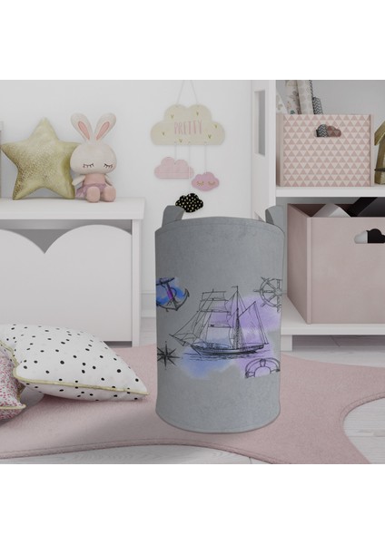 Bebek ve Çocuk Odası Korsan Gemi Desenli Oyuncak Sepeti