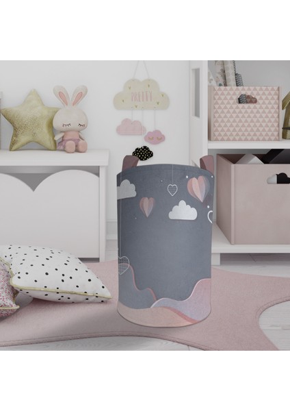 Bebek ve Çocuk Odası Kalp ve Bulut Balon Desenli Oyuncak Sepeti