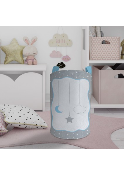 Bebek ve Çocuk Odası Yıldız ve Ay Desenli Çerçeveli Oyuncak Sepeti