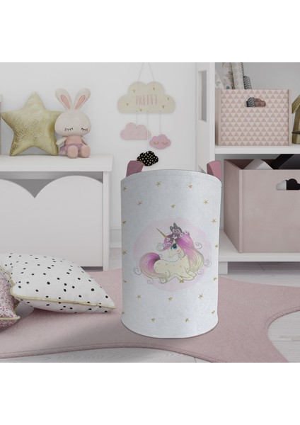 Bebek ve Çocuk Odası Yıldızlı Unicorn Desenli Oyuncak Sepeti