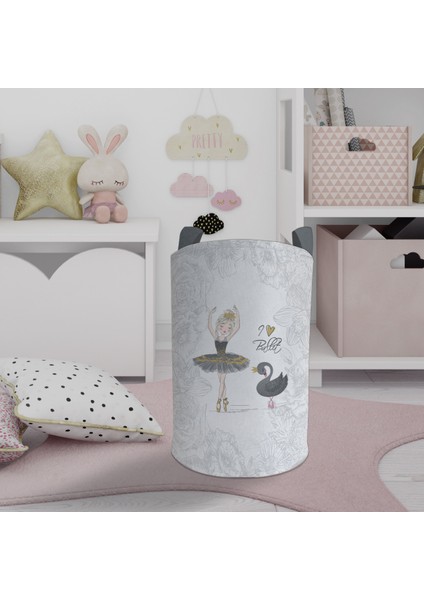 Bebek ve Çocuk Odası Baleri ve Kuğu Desenli Motifli Oyuncak Sepeti