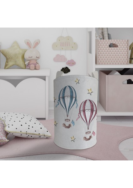Bebek ve Çocuk Odası Uçan Balon ve Yıldızlar Desenli Oyuncak Sepeti