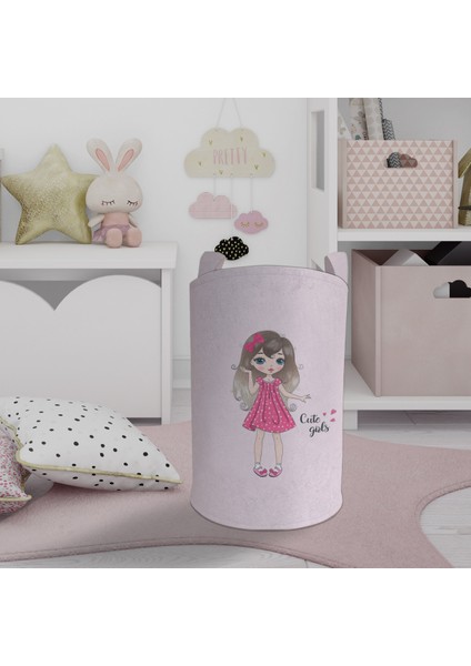 Bebek ve Çocuk Odası Pembe Kalp Desenli Oyuncak Sepeti
