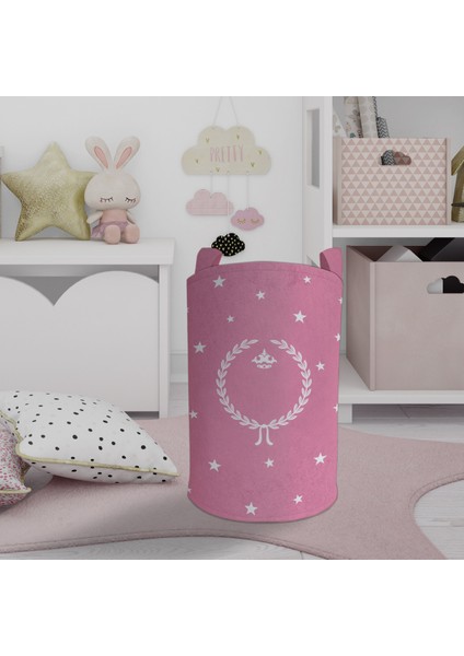 Bebek ve Çocuk Odası Pembe Başak Desenli Oyuncak Sepeti