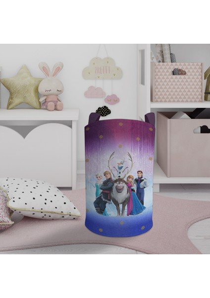 Bebek ve Çocuk Odası Karlar Ülkesi Mor Desenli Oyuncak Sepeti
