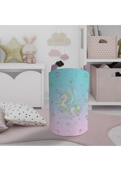 Bebek ve Çocuk Odası Uçan Unicorn Desenli Oyuncak Sepeti