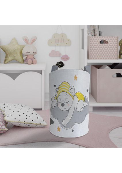 Bebek ve Çocuk Odası Sevimli Uyuyan Ayı Desenli Oyuncak Sepeti