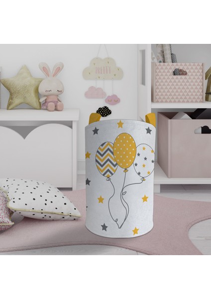 Bebek ve Çocuk Odası Üç Balonlu Seksek Desenli Oyuncak Sepeti