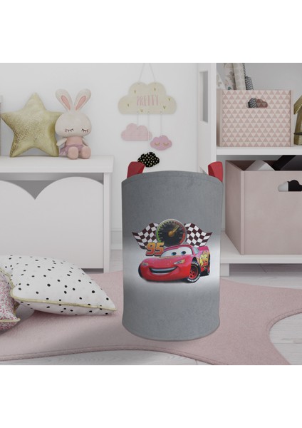 Bebek ve Çocuk Odası Gri Mcqueen Desenli Oyuncak Sepeti