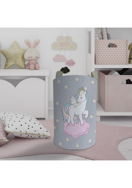 Bebek ve Çocuk Odası Seksekli Unicorn Desenli Oyuncak Sepeti