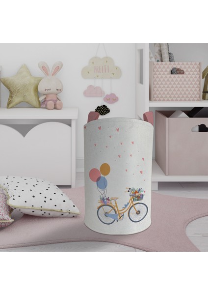 Bebek ve Çocuk Odası Bisikletli Balon Desenli Oyuncak Sepeti