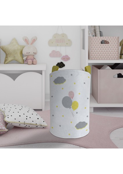 Bebek ve Çocuk Odası Üç Renkli Balon Desenli Oyuncak Sepeti