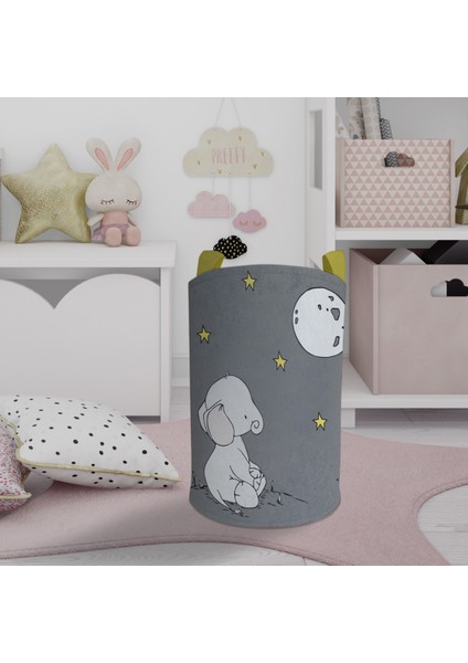 Bebek ve Çocuk Odası Ay ve Fil Desenli Oyuncak Sepeti