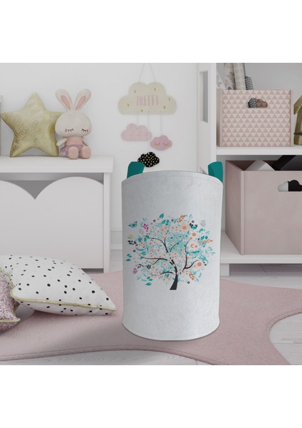 Bebek ve Çocuk Odası Kelebekli Ağaç Desenli Oyuncak Sepeti
