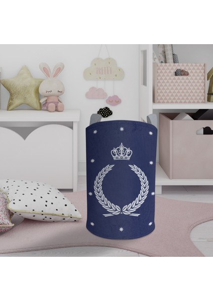 Bebek ve Çocuk Odası Çelenk Taç Desenli Oyuncak Sepeti