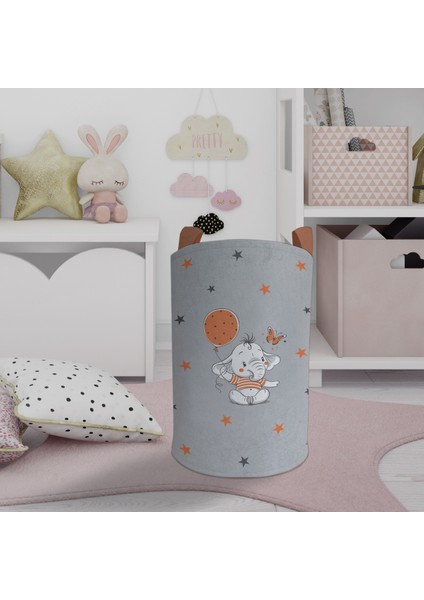 Bebek ve Çocuk Odası Turncu Filli Balon Desenli Oyuncak Sepeti