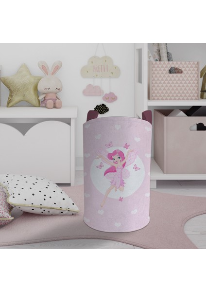 Bebek ve Çocuk Odası Uçan Peri Kızı ve Kalp Desenli Oyuncak Sepeti
