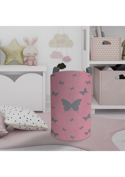 Bebek ve Çocuk Odası Kelebek Desenli Pembe Oyuncak Sepeti