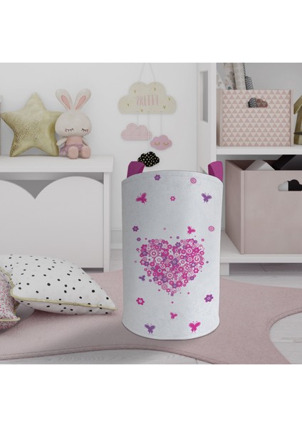 Bebek ve Çocuk Odası Kalpli Çiçekli Oyuncak Sepeti