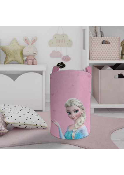 Bebek ve Çocuk Odası Pembe Elsa Desenli Oyuncak Sepeti